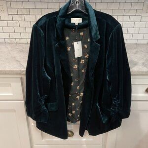Skies Are Blue Blazer Womens 3XL Green Velvet Open Front Jacket New with Tags